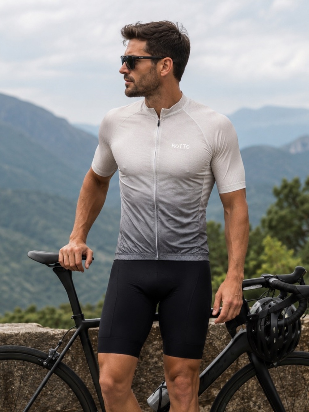 ROTTO Cycling Jersey NWT Gray Ombre Full Zip Bike Shirt XL - Picture 2 of 8